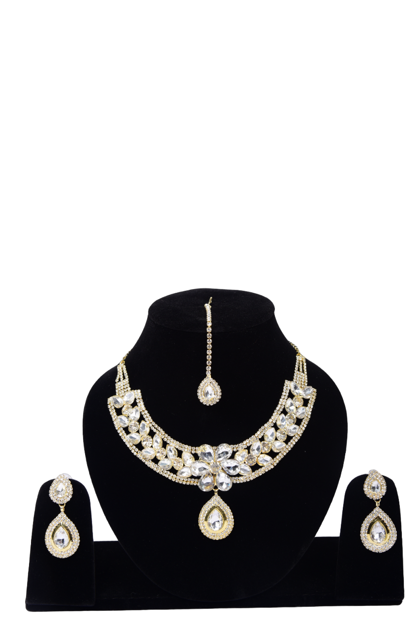 Namokriti Royal Gold-Plated Crystal Bridal Set – Sparkle in Every Celebration!